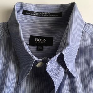 Hugo boss mens dress shirt 100% cotton blue stripes long sleeve size 15.5 pa0183